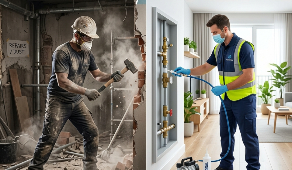 Comparativa de costos y ahorro al reparar cañerías de gas usando sellador Prodoral versus picar muros